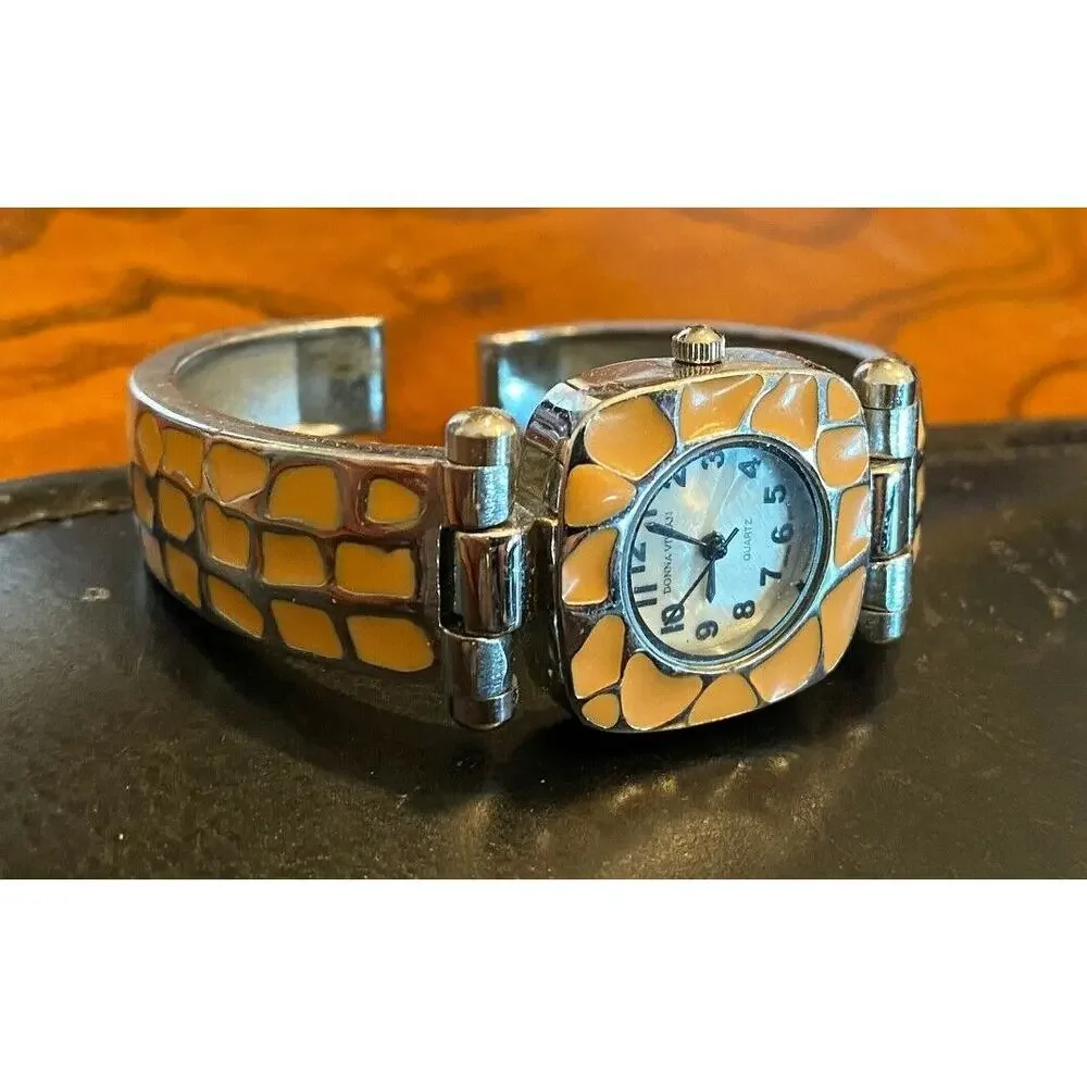 Women's Donna Vivian Watch, Bangle Bracelet, Silver Tone with Peach Enamel Accen